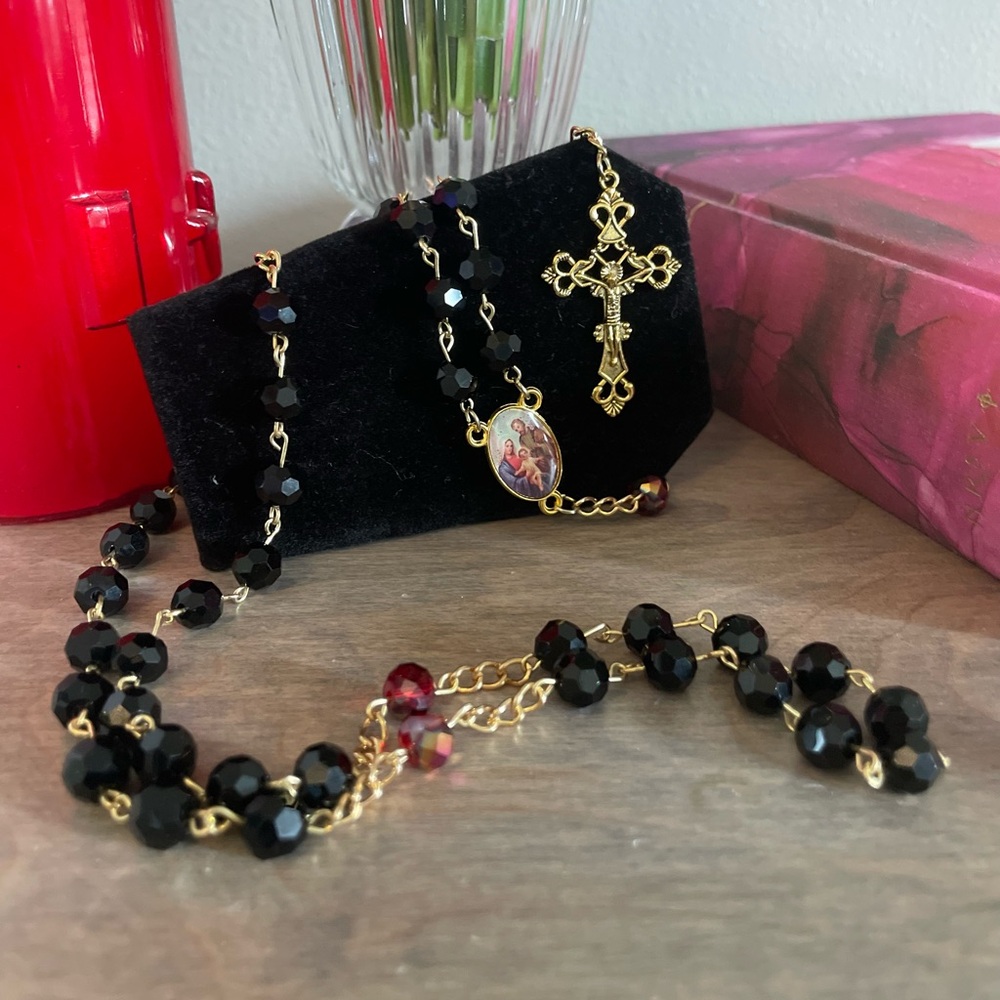 Black Bead Rosary with Red Mysteries